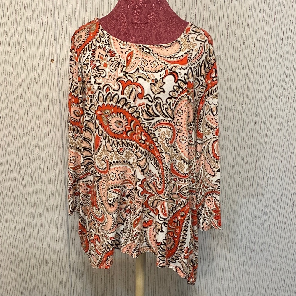 Ruby Road Paisley Print XL Asymmetrical Women's Tunic Top- Multicolor